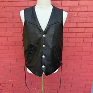 Fox Creek Leather Vest Mens Size 38 M Indian Nickle Motorcycle Biker Lace Up USA